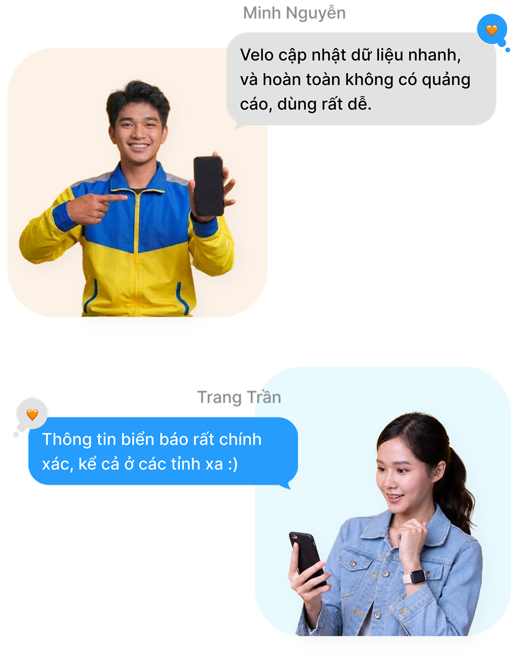 Người dùng chia sẻ trải nghiệm sử dụng Velo qua tin nhắn